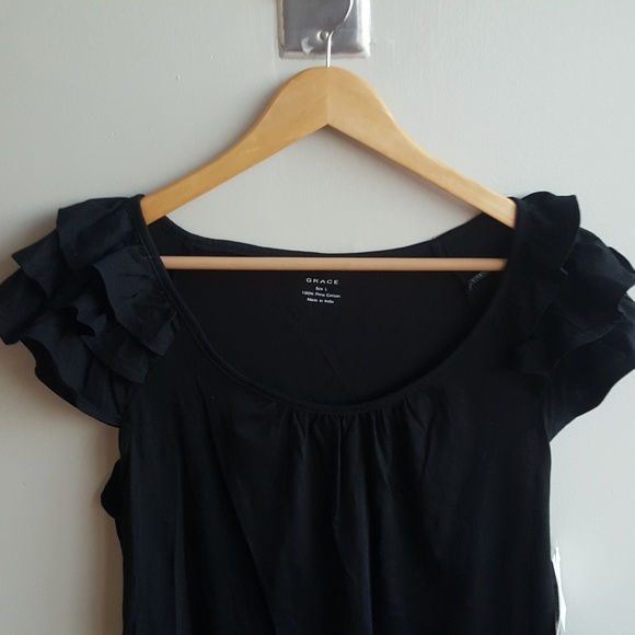 Grace Tops - Black Top with Ruffle Sleeves